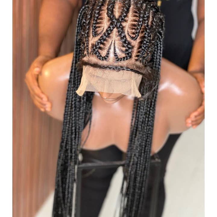 Premium Cornrow Braided Wig for Black Women, Glueless Lace Front with Elastic Band