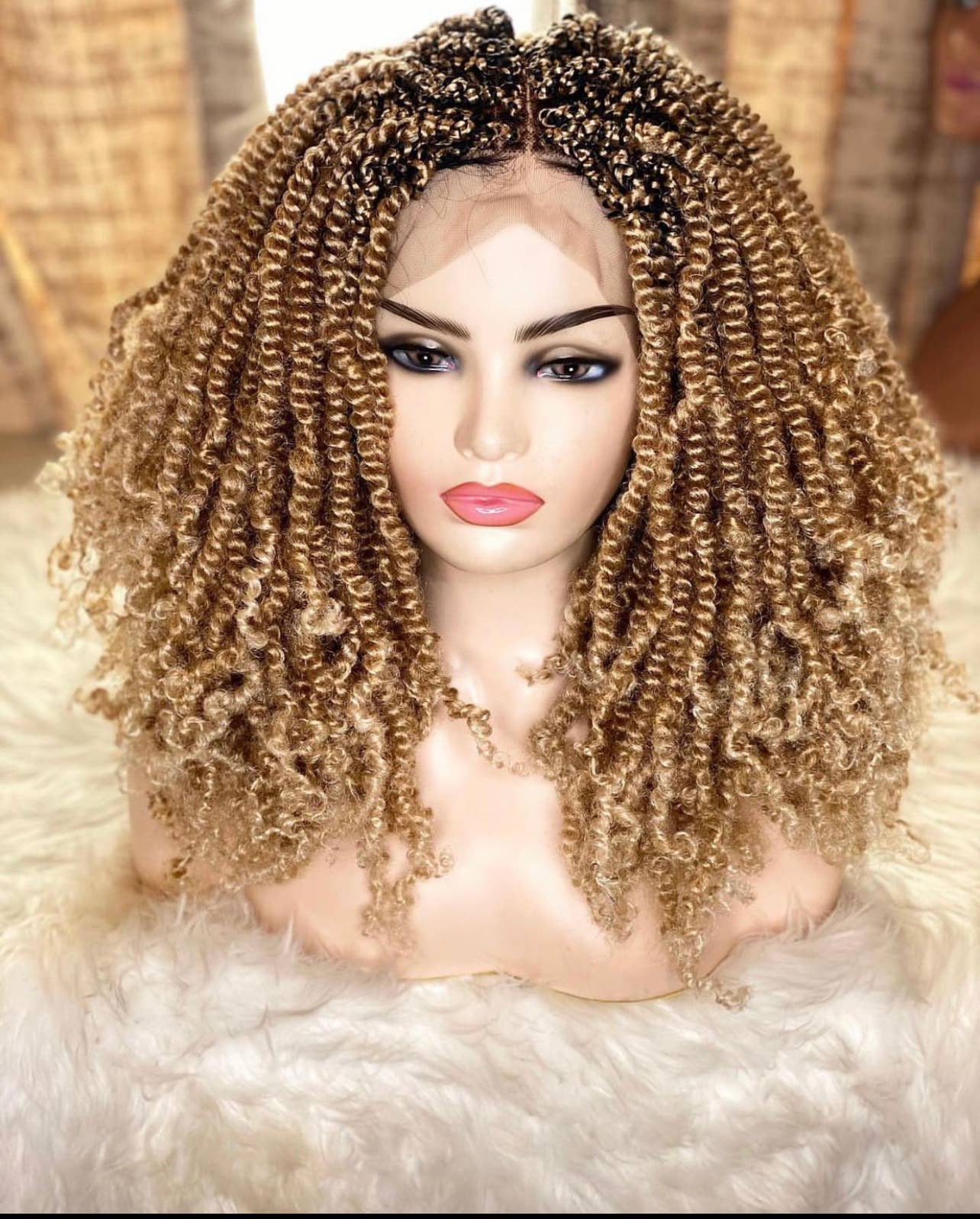 Premium Handmade Lace Frontal Braided Wig – Spring Twist & Passion Twist Style