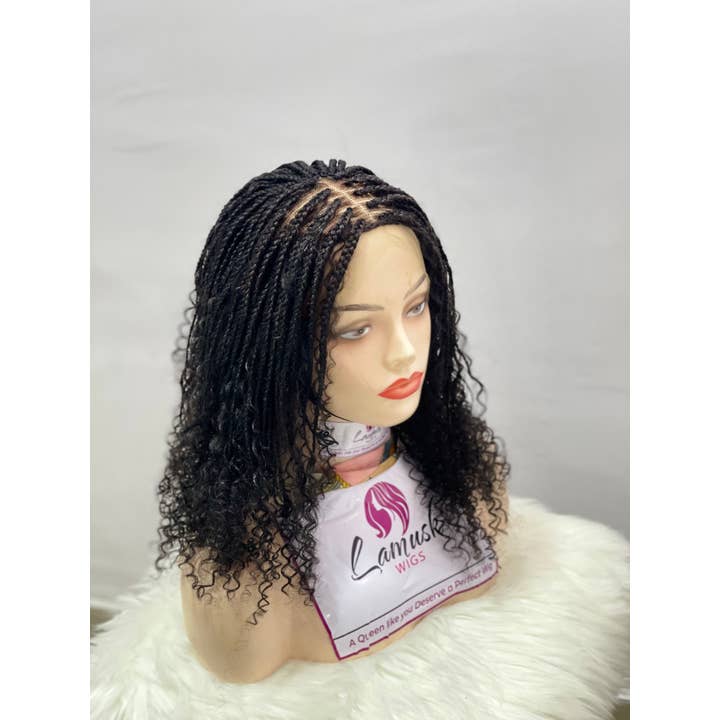 Knotless Goddess Bob Braided Wig with Boho Curls, Easy Wear Lace Front