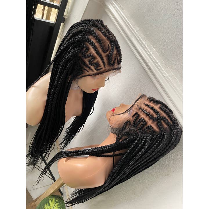 Premium Cornrow Braided Wig for Black Women, Glueless Lace Front with Elastic Band
