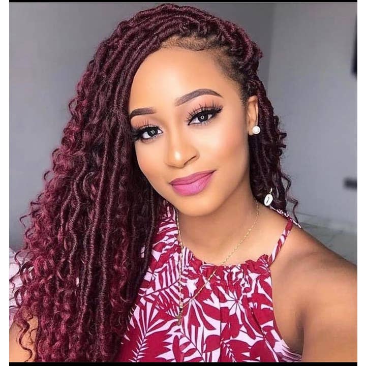 Exquisite Bohemian Faux Locs Braided Wig for Black Women - Goddess Burgundy Style