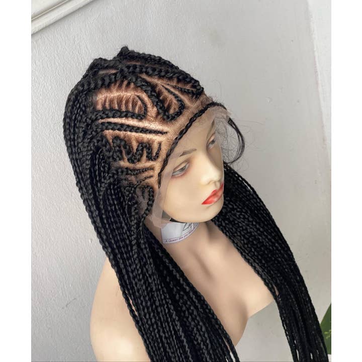 Premium Cornrow Braided Wig for Black Women, Glueless Lace Front with Elastic Band