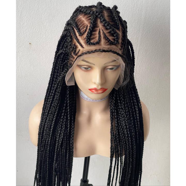 Premium Cornrow Braided Wig for Black Women, Glueless Lace Front with Elastic Band