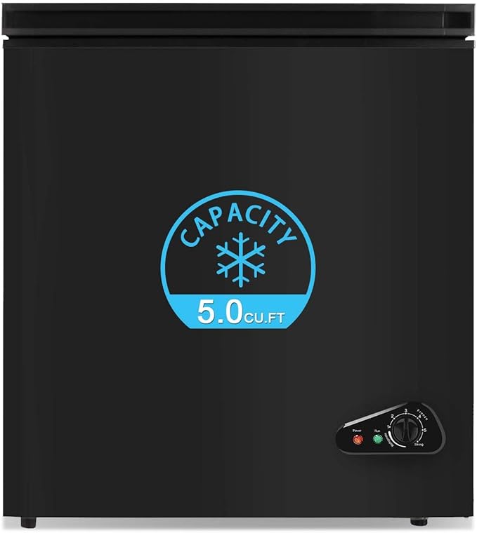 Rosmena Black 5.0 Cu. Ft. Compact Chest Freezer, Removable Basket, Quiet Operation
