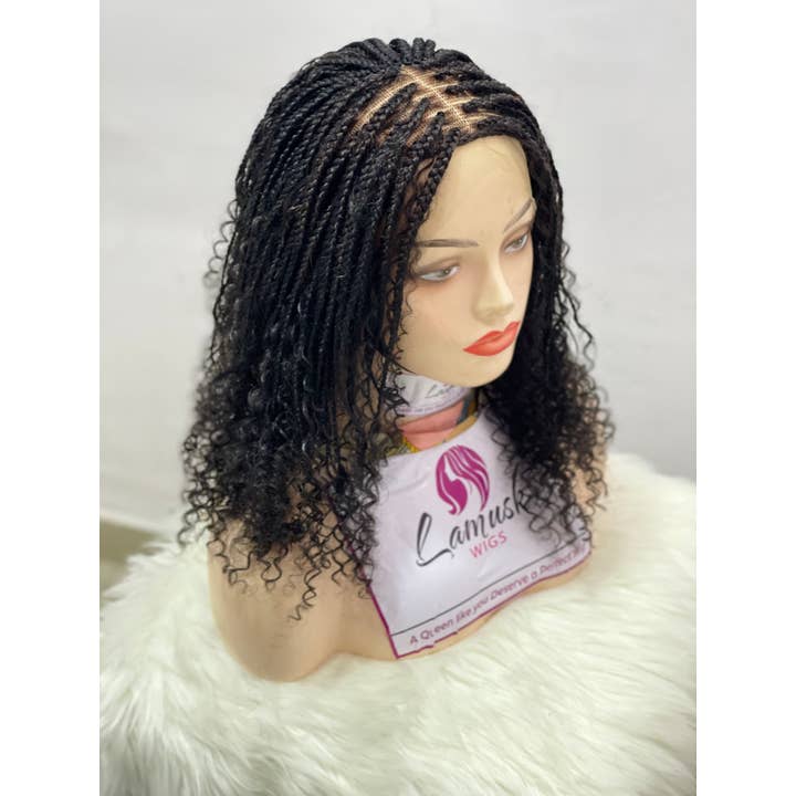 Knotless Goddess Bob Braided Wig with Boho Curls, Easy Wear Lace Front
