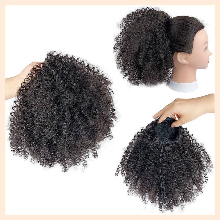 Short Afro Kinky Curly Drawstring Ponytail: Heat Resistant Hair Extension