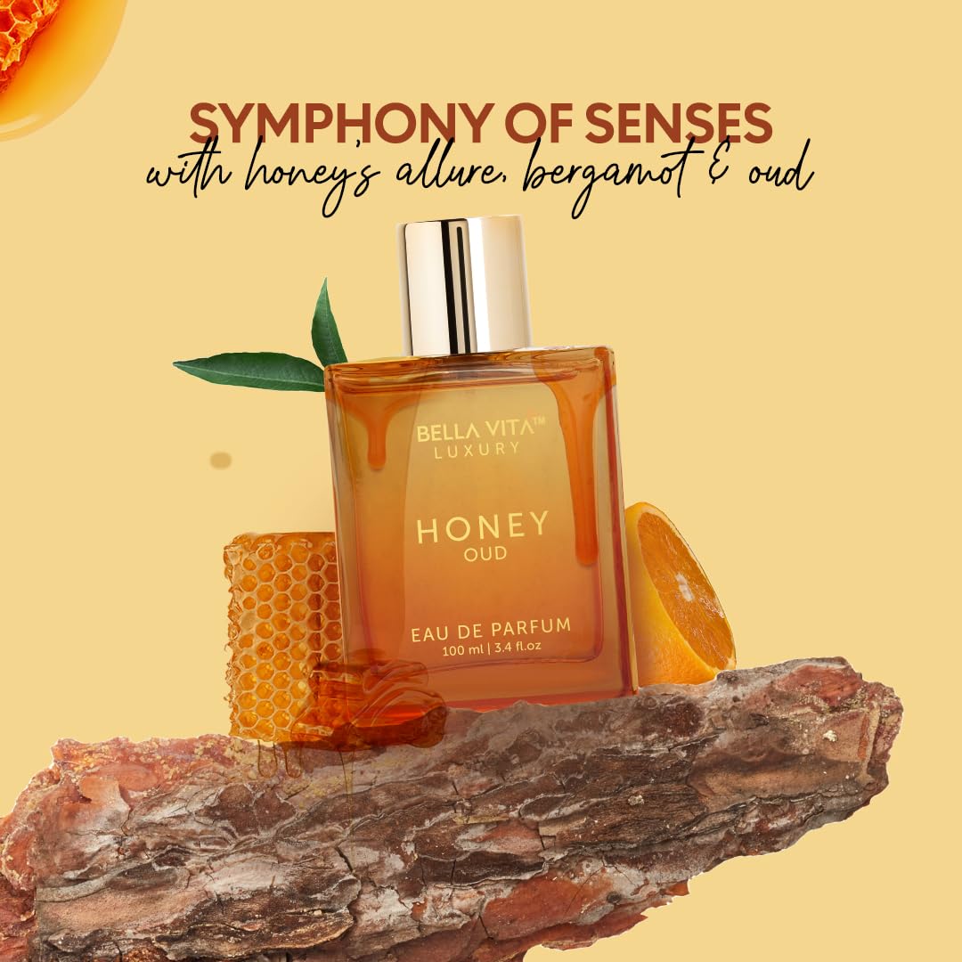BellaVita Luxury Honey Oud Eau de Parfum (3.4 fl. oz.) | Patchouli, Vanilla, Bergamot, Floral & Spicy + Made with Clean & Vegan Essentials Oils + Cruelty Free | Long-Lasting Unisex Fragrance