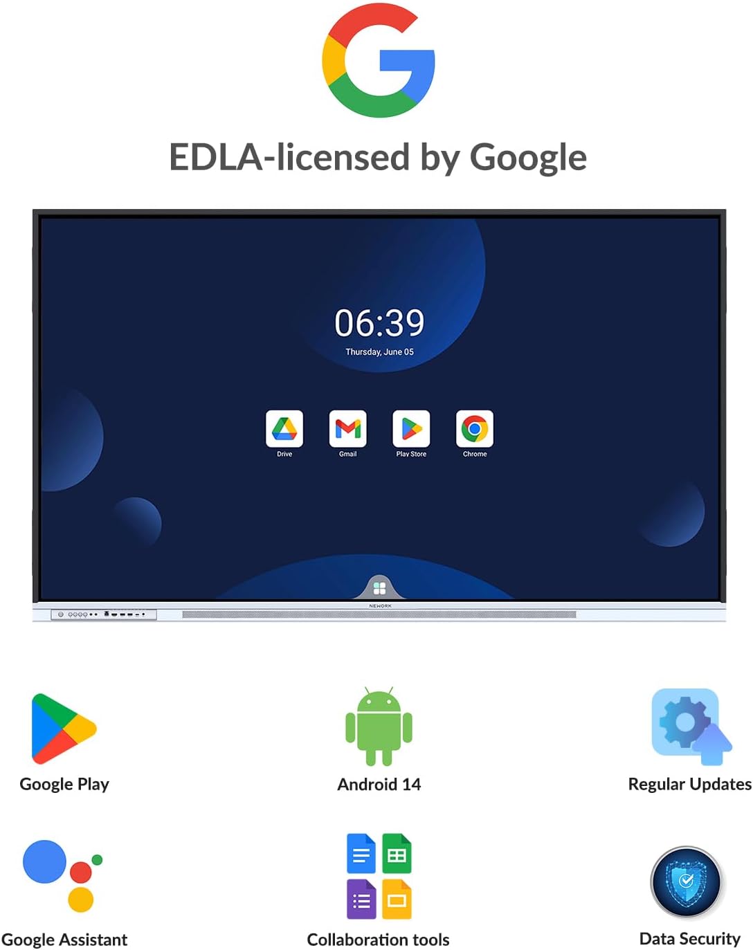 75 Inch 4K Google EDLA Smart Interactive Whiteboard Android 14 Wireless Casting