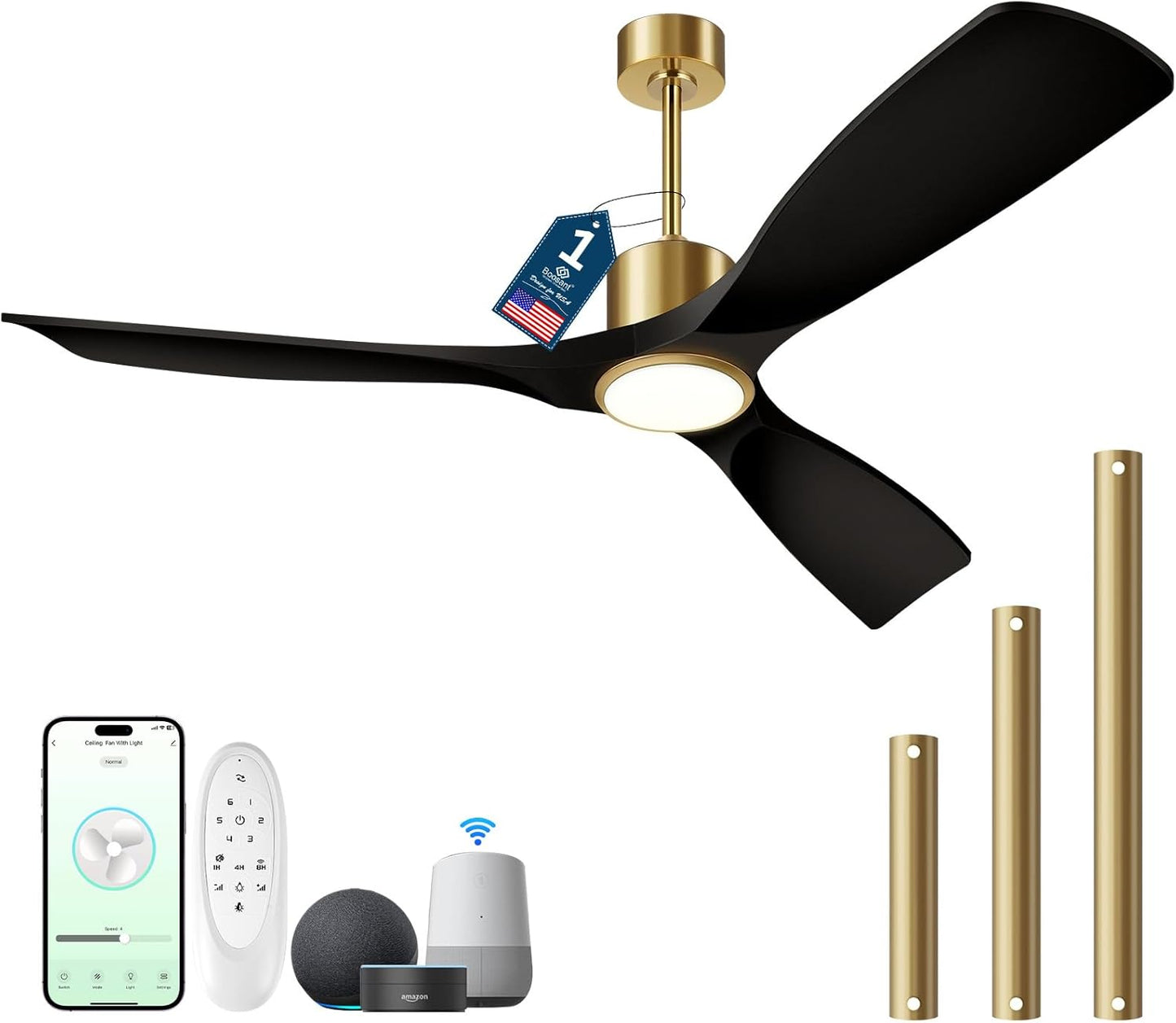 Smart 52-inch Outdoor/Indoor Ceiling Fan with Light, Remote & Alexa Voice Control