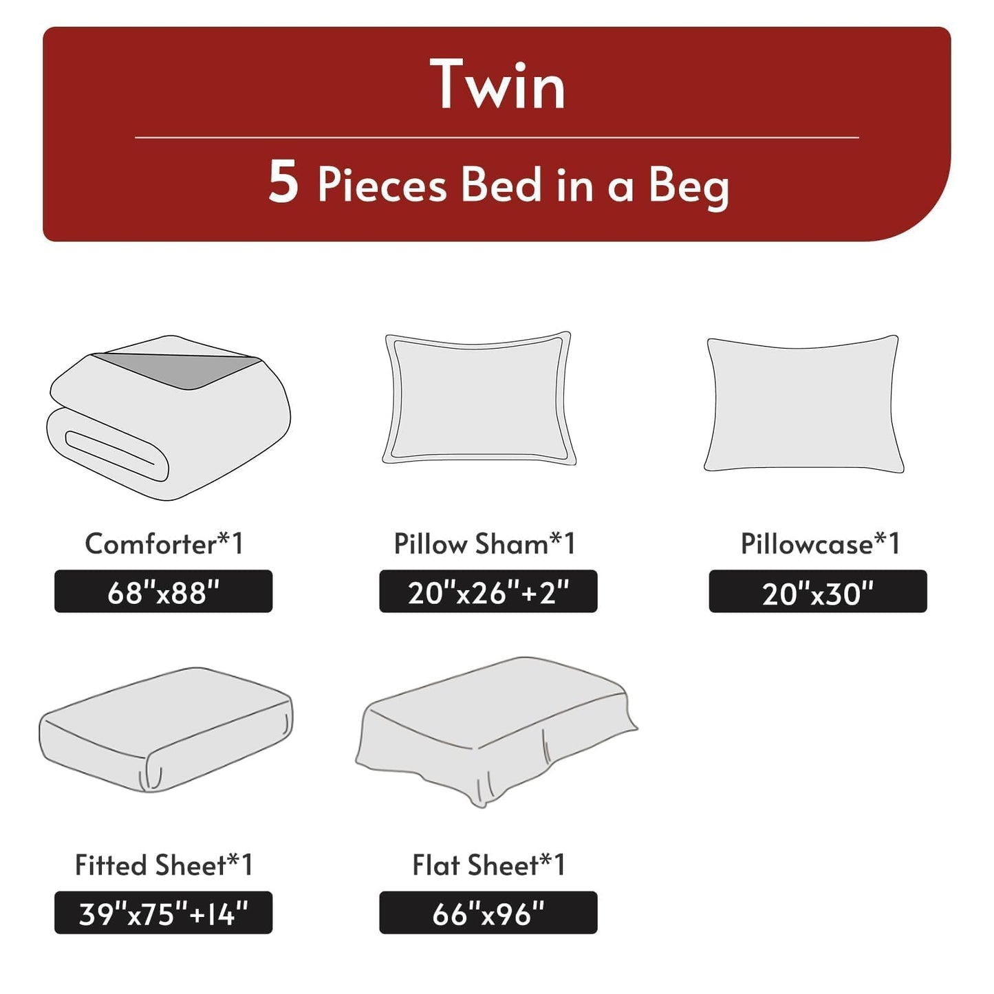 MUXHOMO 5 Pieces Twin Comforter Set, Reversible Bed in a Bag Twin Size, All Season Bedding Set with Comforter, Flat Sheet, Fitted Sheet, Pillowcases & Shams, Hot Pink & Baby Pink