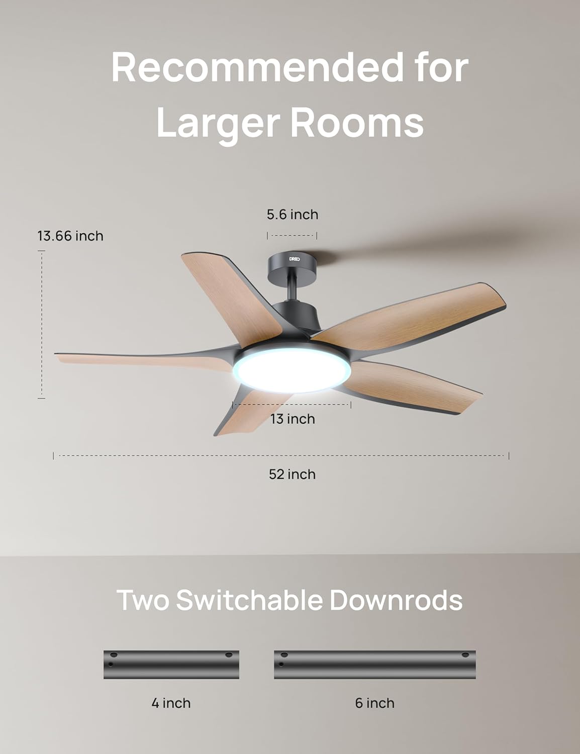 Dreo 52'' Smart Ceiling Fan, Dimmable RGB Lights, Alexa App, Quiet