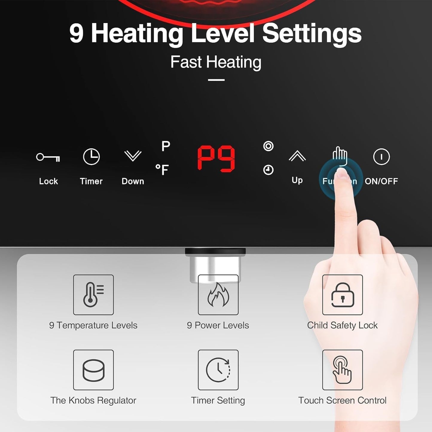 VBGK Dual Electric Cooktop with Knob Control, Child Lock, Timer, 110V