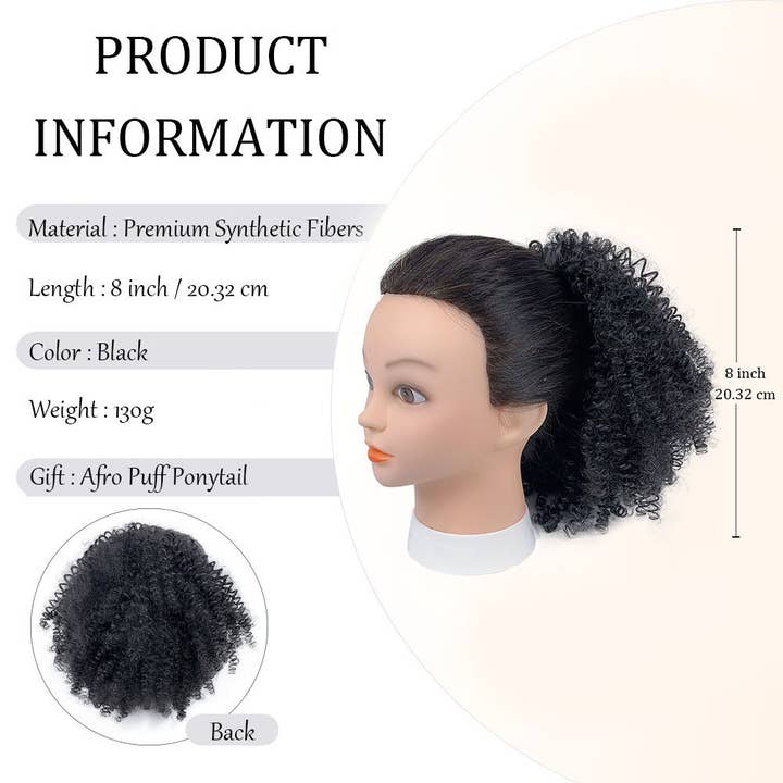 Short Afro Kinky Curly Drawstring Ponytail: Heat Resistant Hair Extension