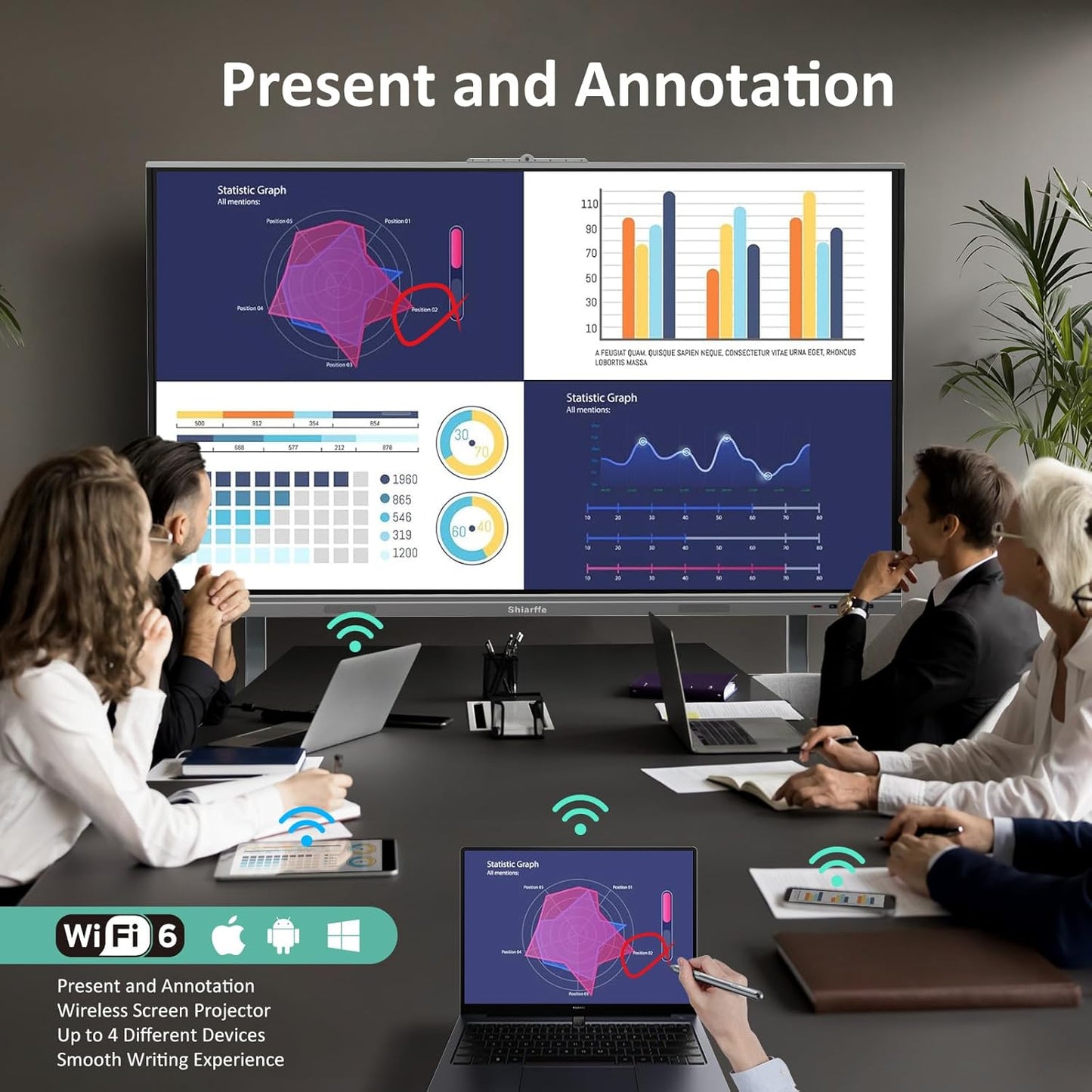 Shiarffe 86-inch 4K UHD Smart Board Interactive Whiteboard with Camera & Mic