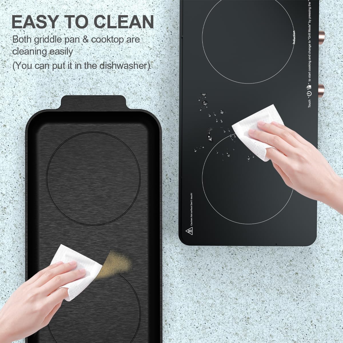 Portable Dual Induction Cooktop with Griddle Pan, Digital Timer Control