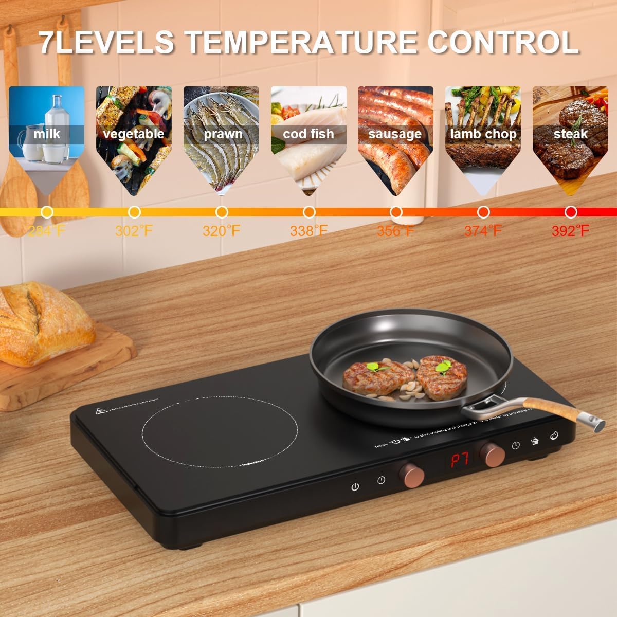 Portable Dual Induction Cooktop with Griddle Pan, Digital Timer Control