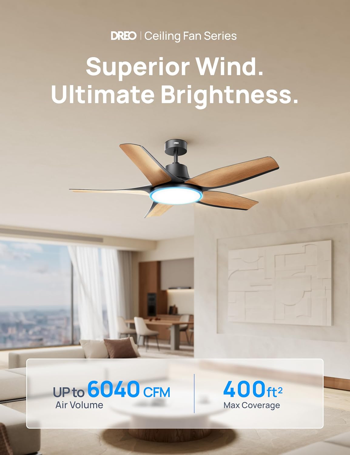 Dreo 52'' Smart Ceiling Fan, Dimmable RGB Lights, Alexa App, Quiet