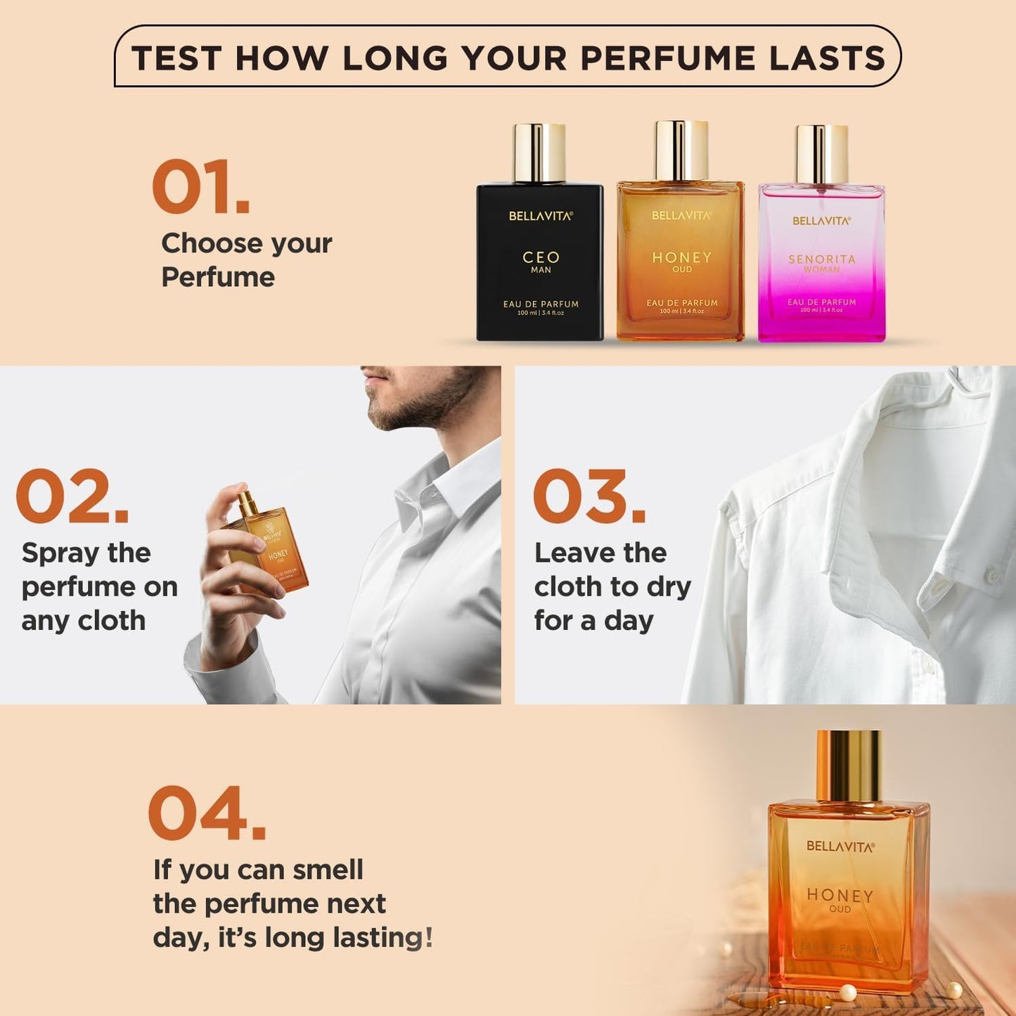 BellaVita Luxury Honey Oud Eau de Parfum (3.4 fl. oz.) | Patchouli, Vanilla, Bergamot, Floral & Spicy + Made with Clean & Vegan Essentials Oils + Cruelty Free | Long-Lasting Unisex Fragrance