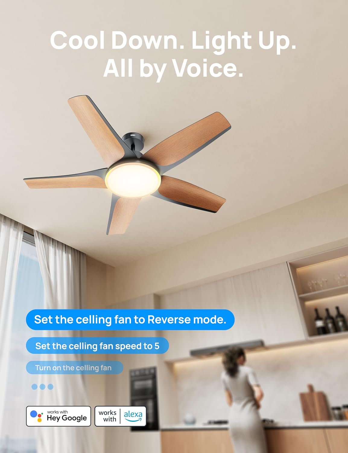 Dreo 52'' Smart Ceiling Fan, Dimmable RGB Lights, Alexa App, Quiet