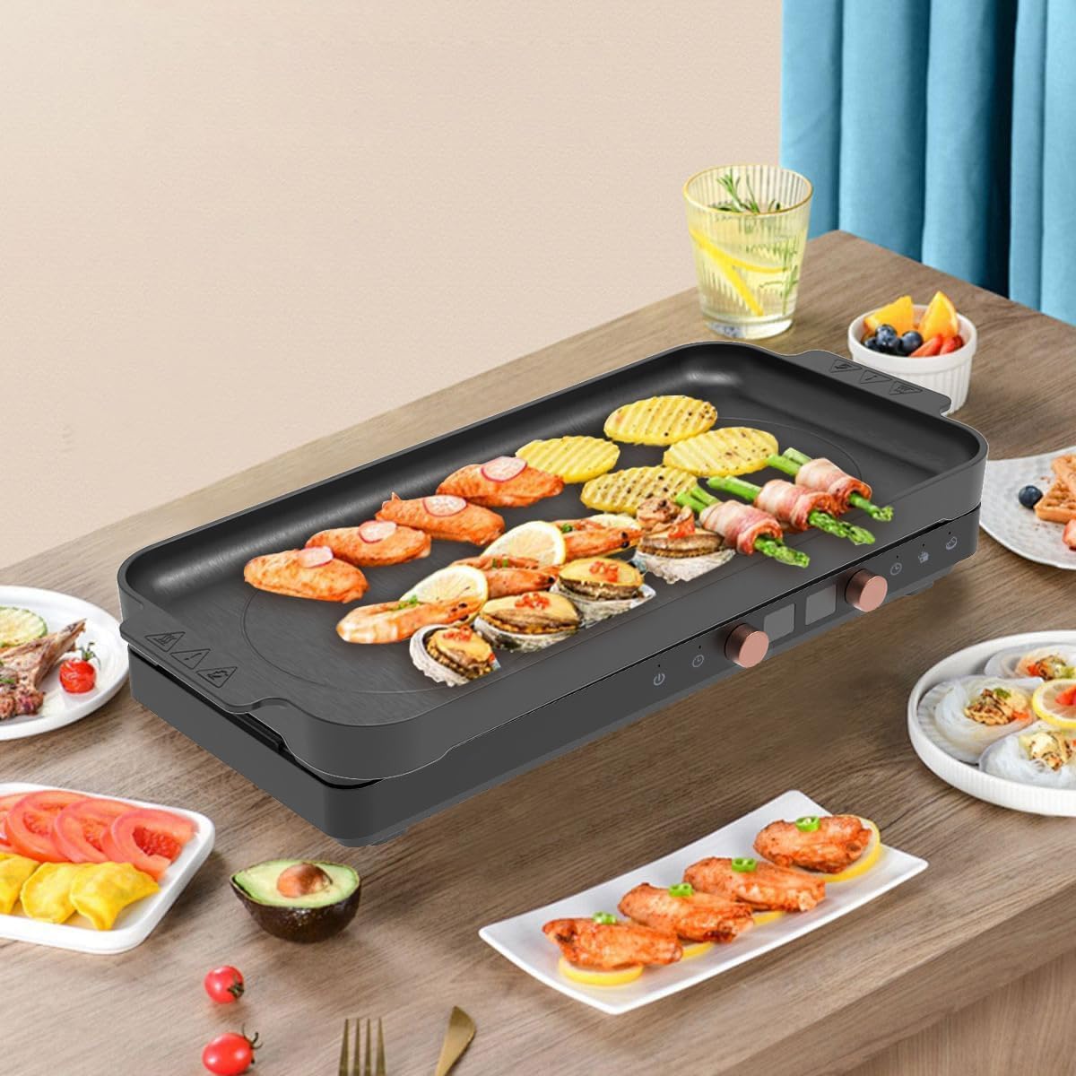 Portable Dual Induction Cooktop with Griddle Pan, Digital Timer Control