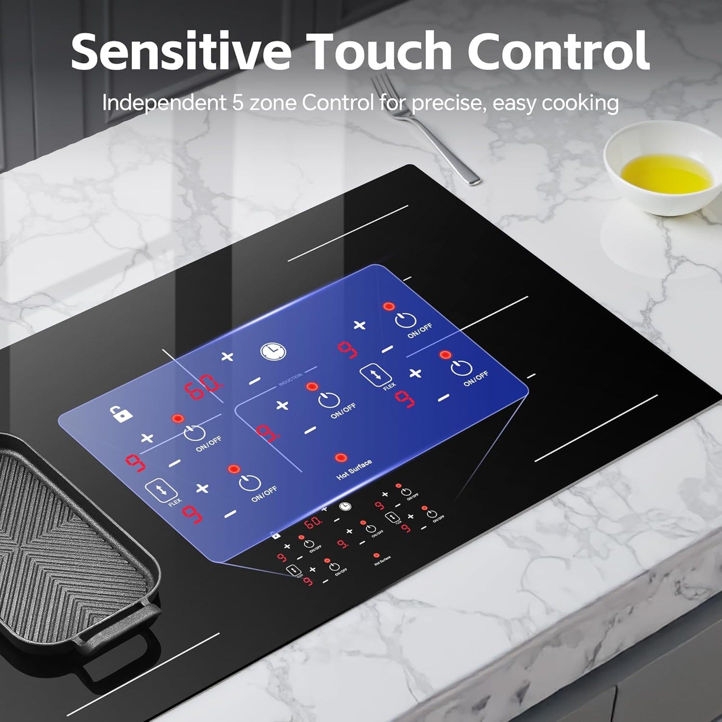 Advanced 36-inch 5-Burner Induction Cooktop: 10800W, Bridge, Booster, Safety Features