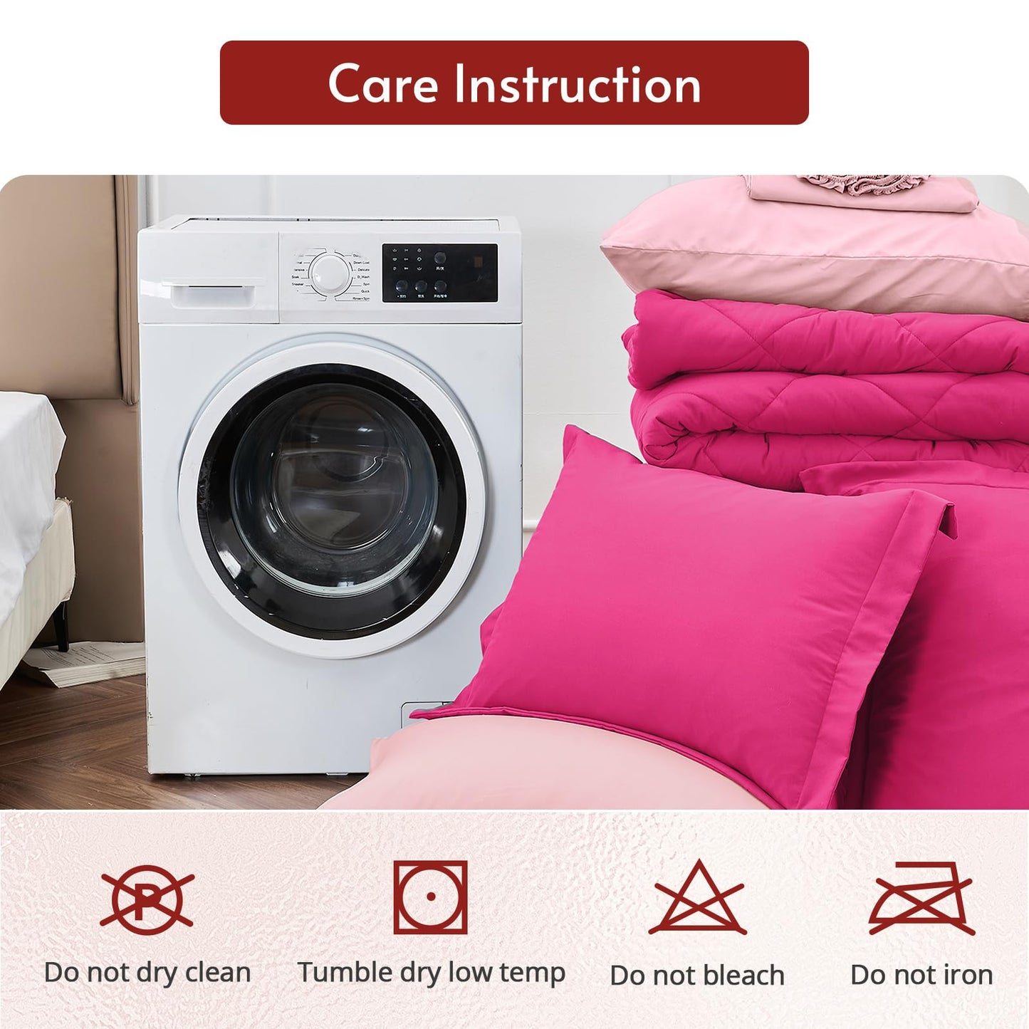 MUXHOMO 5 Pieces Twin Comforter Set, Reversible Bed in a Bag Twin Size, All Season Bedding Set with Comforter, Flat Sheet, Fitted Sheet, Pillowcases & Shams, Hot Pink & Baby Pink