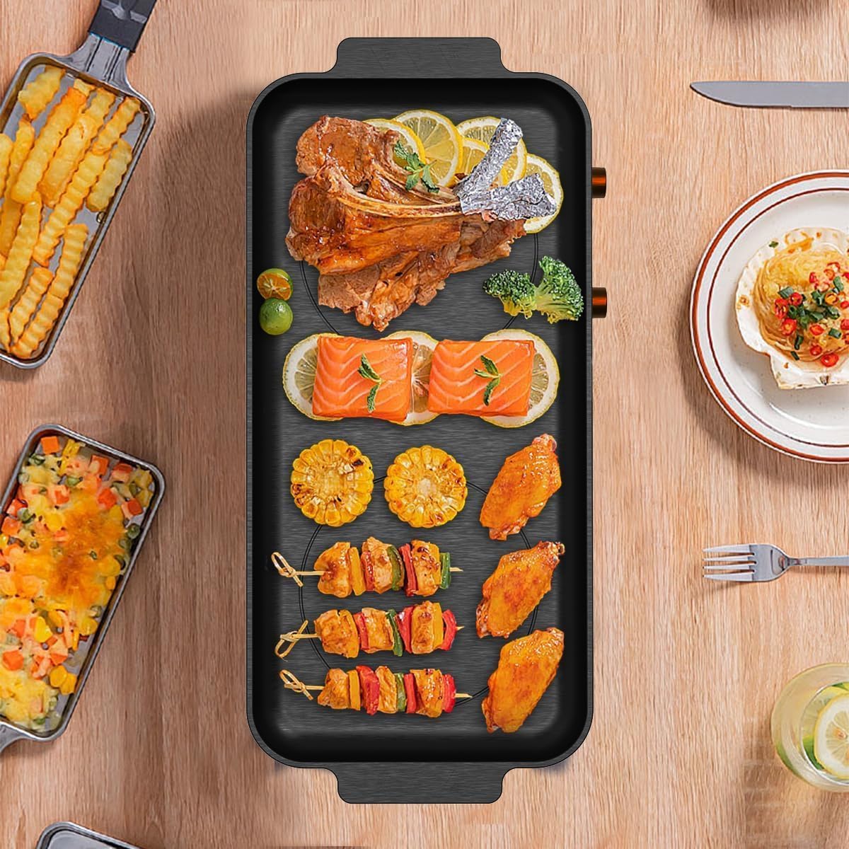 Portable Dual Induction Cooktop with Griddle Pan, Digital Timer Control