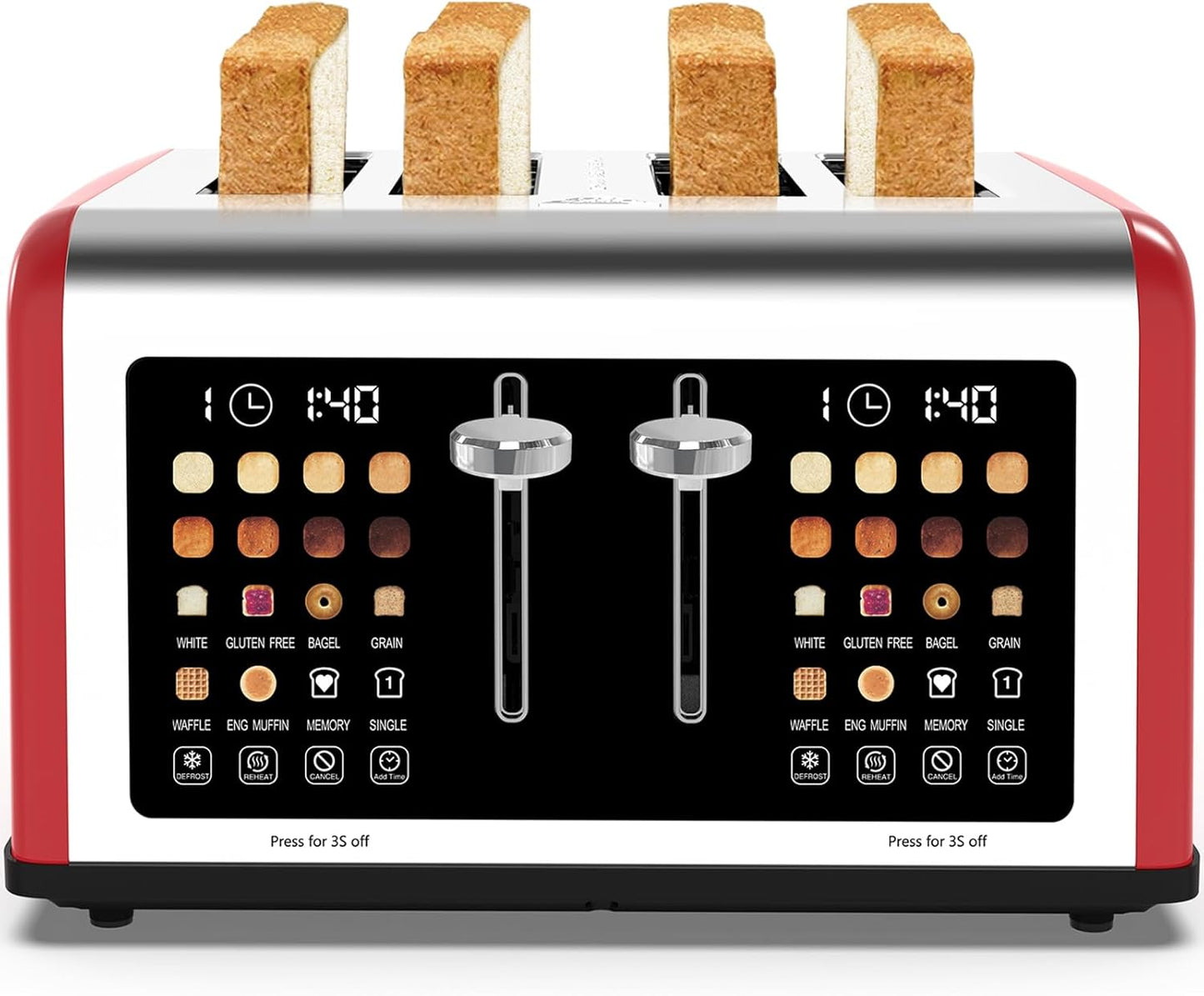 Smart 4-Slice Touchscreen Toaster: Dual Control, 8 Shades, 6 Bread Types, 1650W