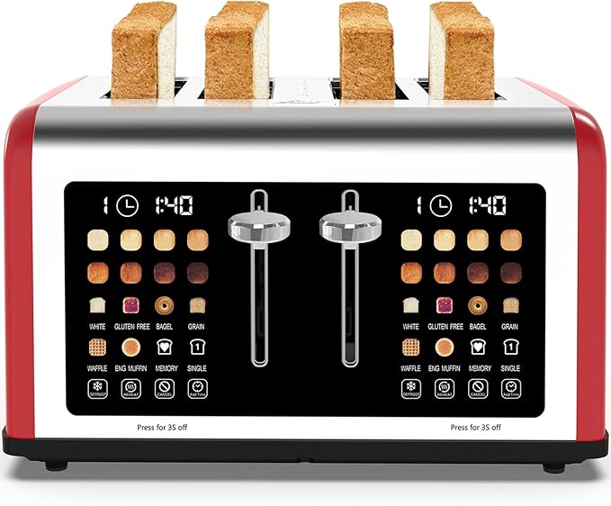 Smart 4-Slice Touchscreen Toaster: Dual Control, 8 Shades, 6 Bread Types, 1650W