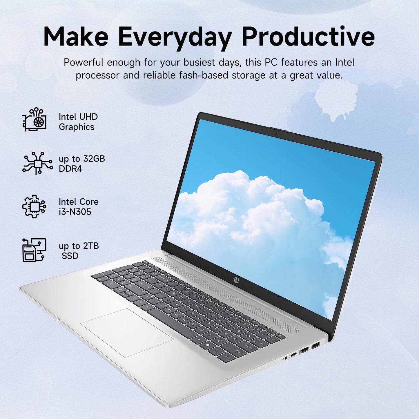 HP 17.3" HD+ Touchscreen Laptop, Intel i3, 32GB RAM, 2TB SSD