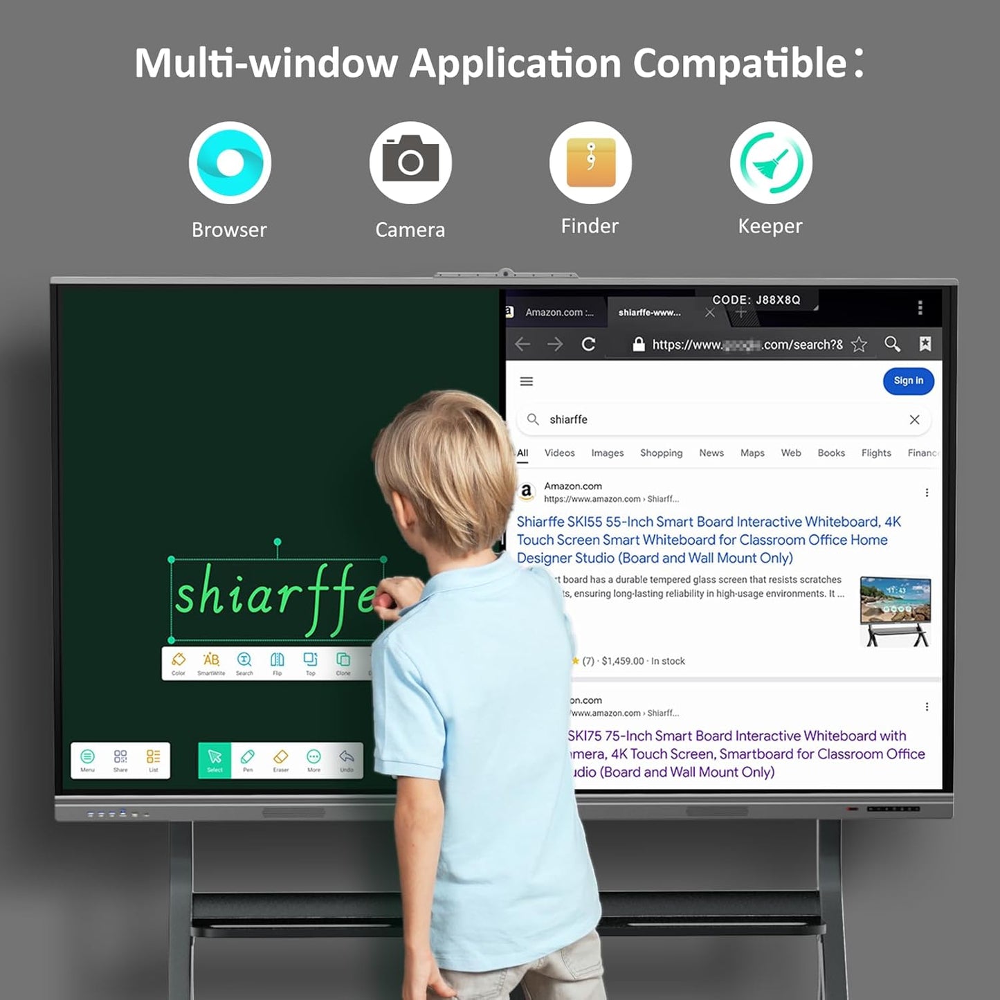 Shiarffe 86-inch 4K UHD Smart Board Interactive Whiteboard with Camera & Mic