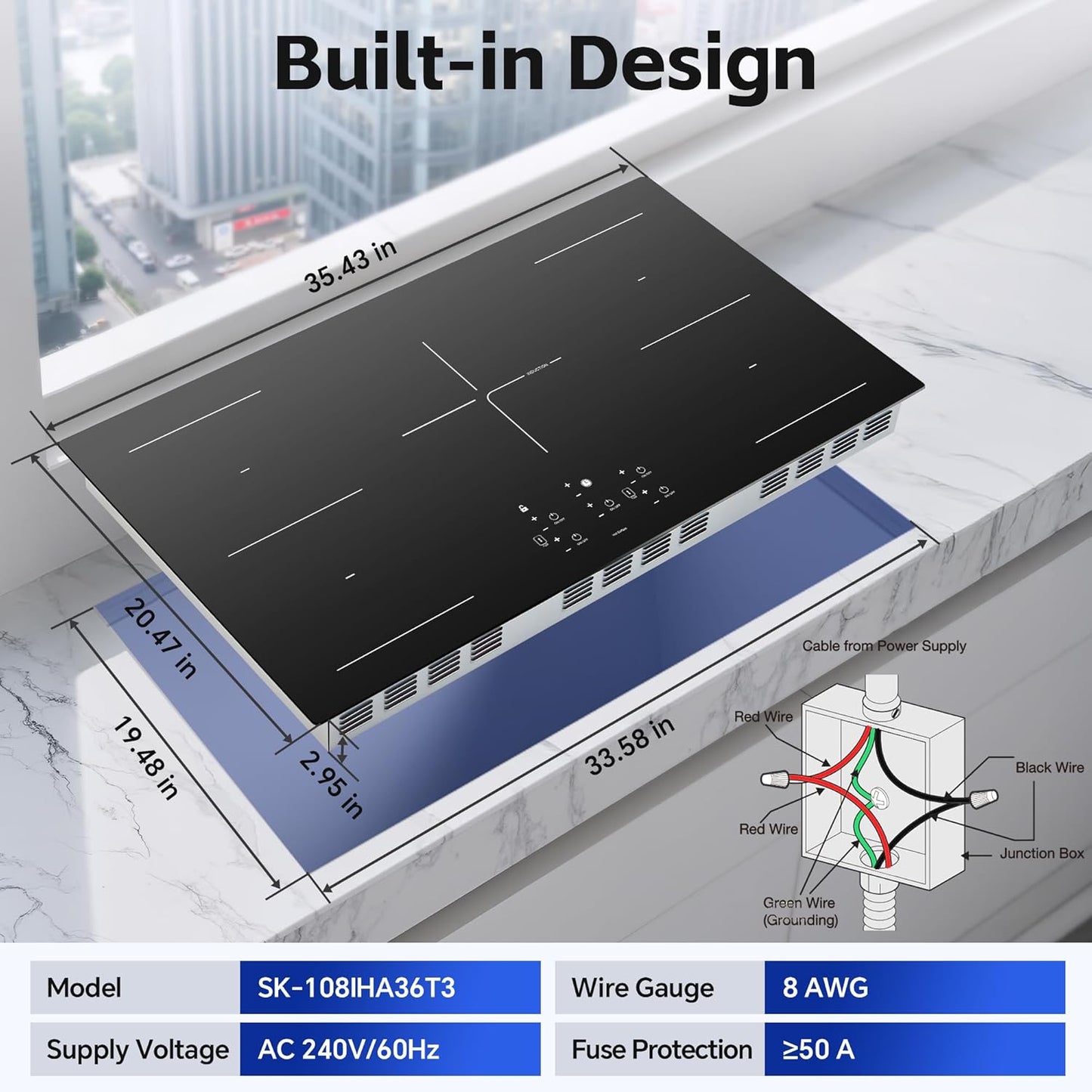 Advanced 36-inch 5-Burner Induction Cooktop: 10800W, Bridge, Booster, Safety Features
