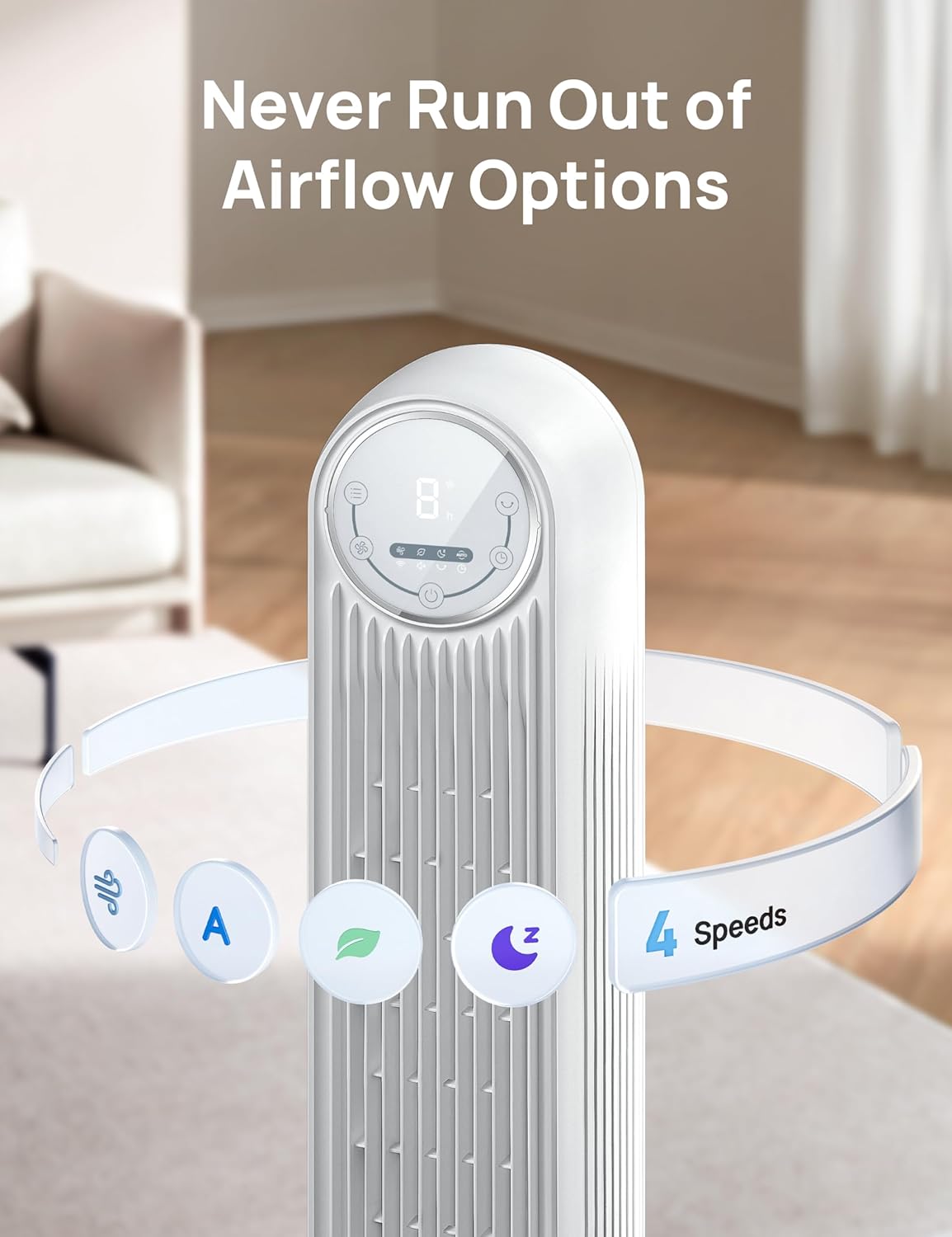 Dreo Smart Quiet Oscillating Bladeless Tower Fan for Bedroom, WiFi Voice Control