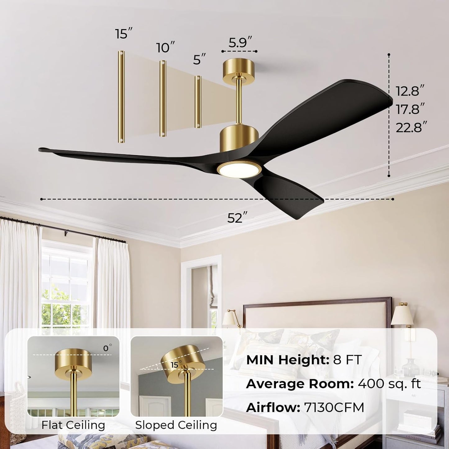 Smart 52-inch Outdoor/Indoor Ceiling Fan with Light, Remote & Alexa Voice Control