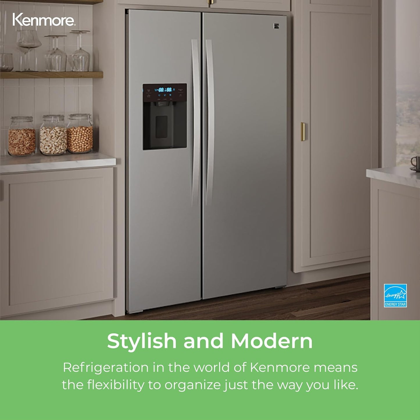 Kenmore 20 cu.ft. Counter-Depth Side-by-Side Refrigerator with Accela Chill, Ice & Water
