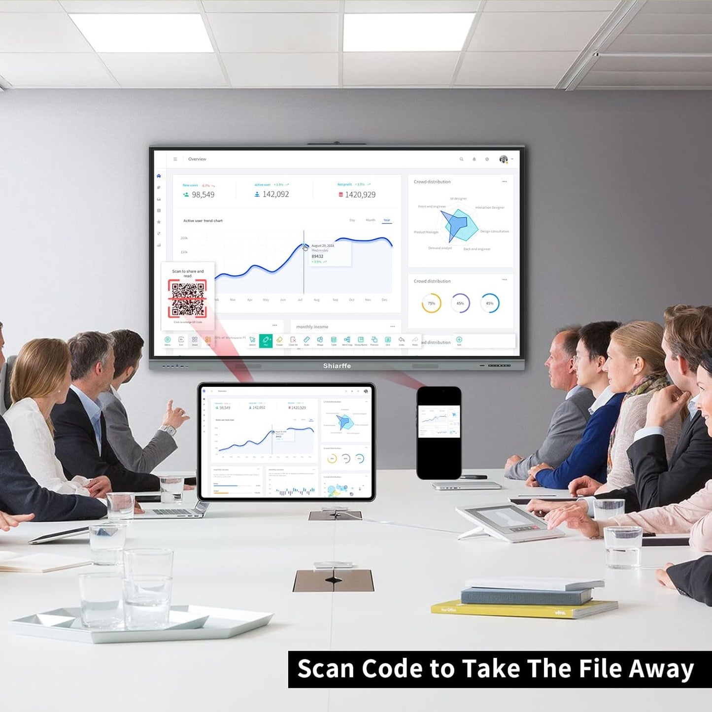 Shiarffe 86-inch 4K UHD Smart Board Interactive Whiteboard with Camera & Mic