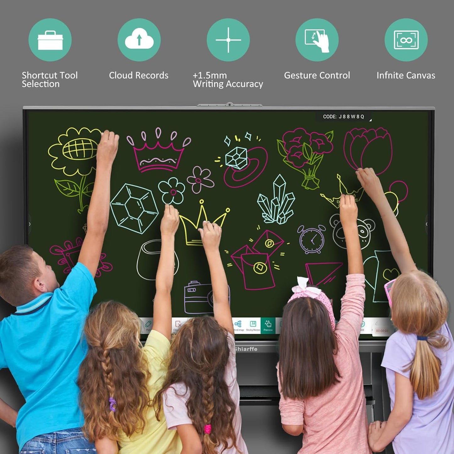 Shiarffe 86-inch 4K UHD Smart Board Interactive Whiteboard with Camera & Mic