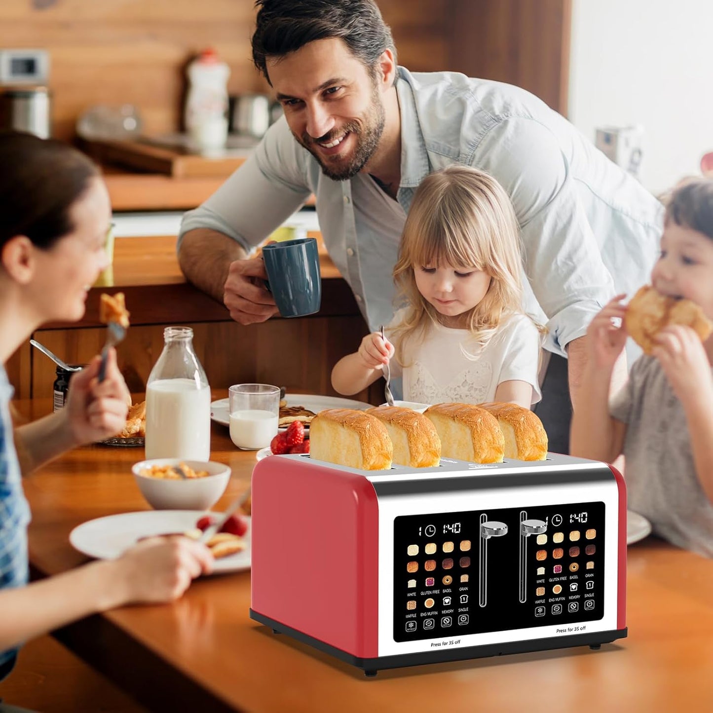 Smart 4-Slice Touchscreen Toaster: Dual Control, 8 Shades, 6 Bread Types, 1650W