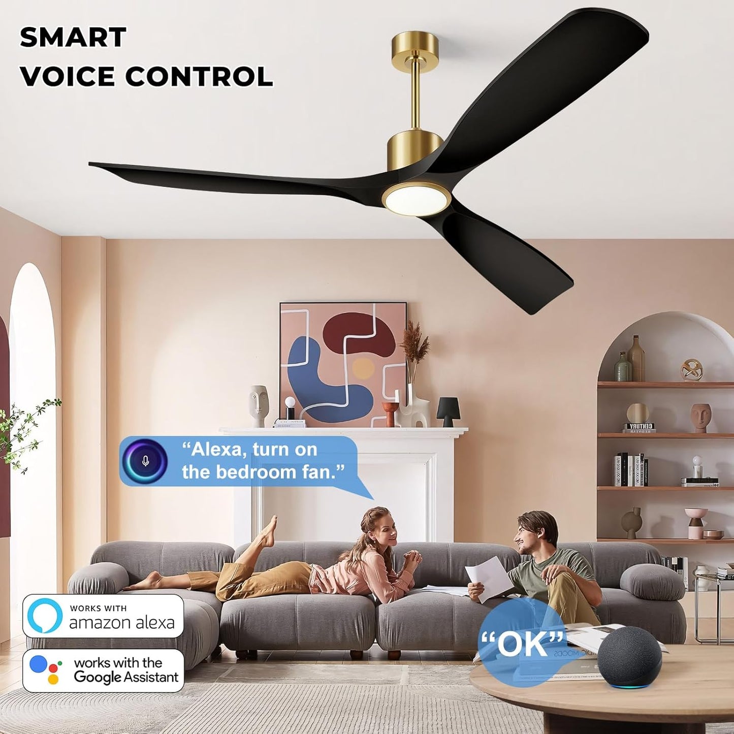 Smart 52-inch Outdoor/Indoor Ceiling Fan with Light, Remote & Alexa Voice Control