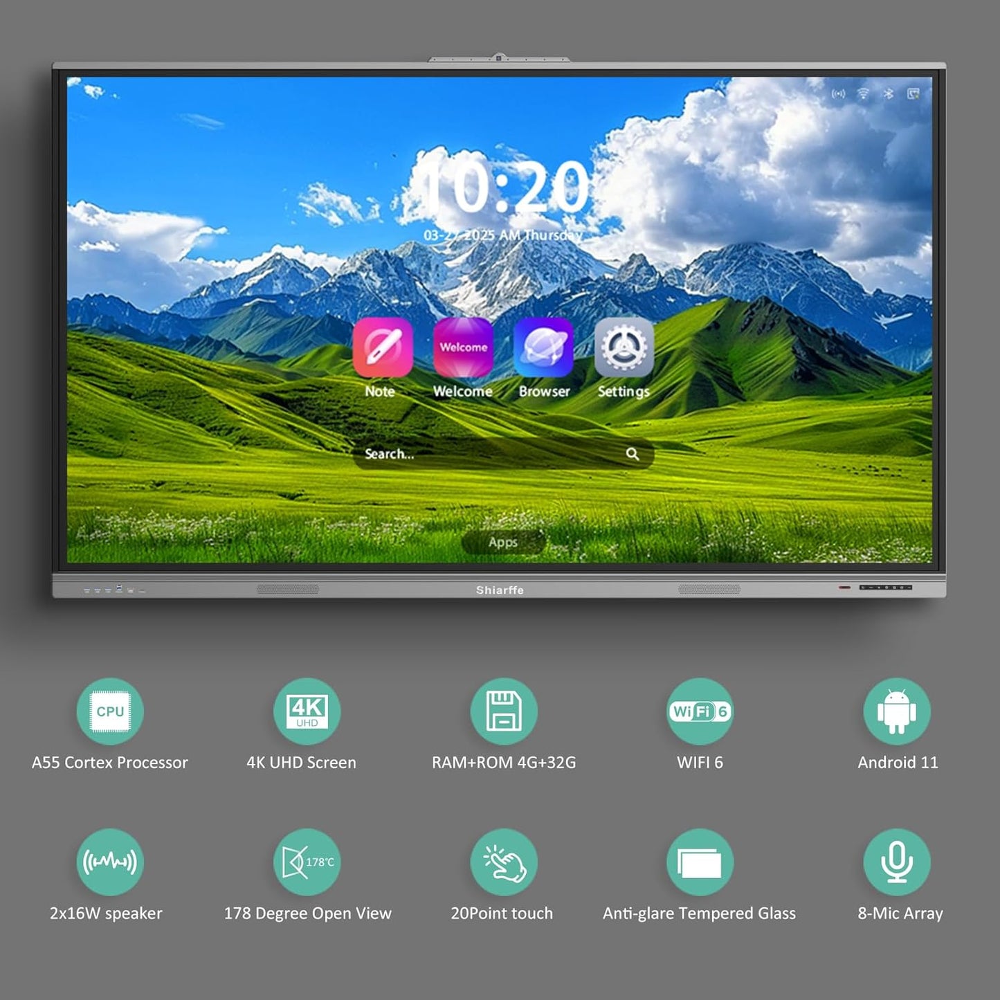 Shiarffe 86-inch 4K UHD Smart Board Interactive Whiteboard with Camera & Mic