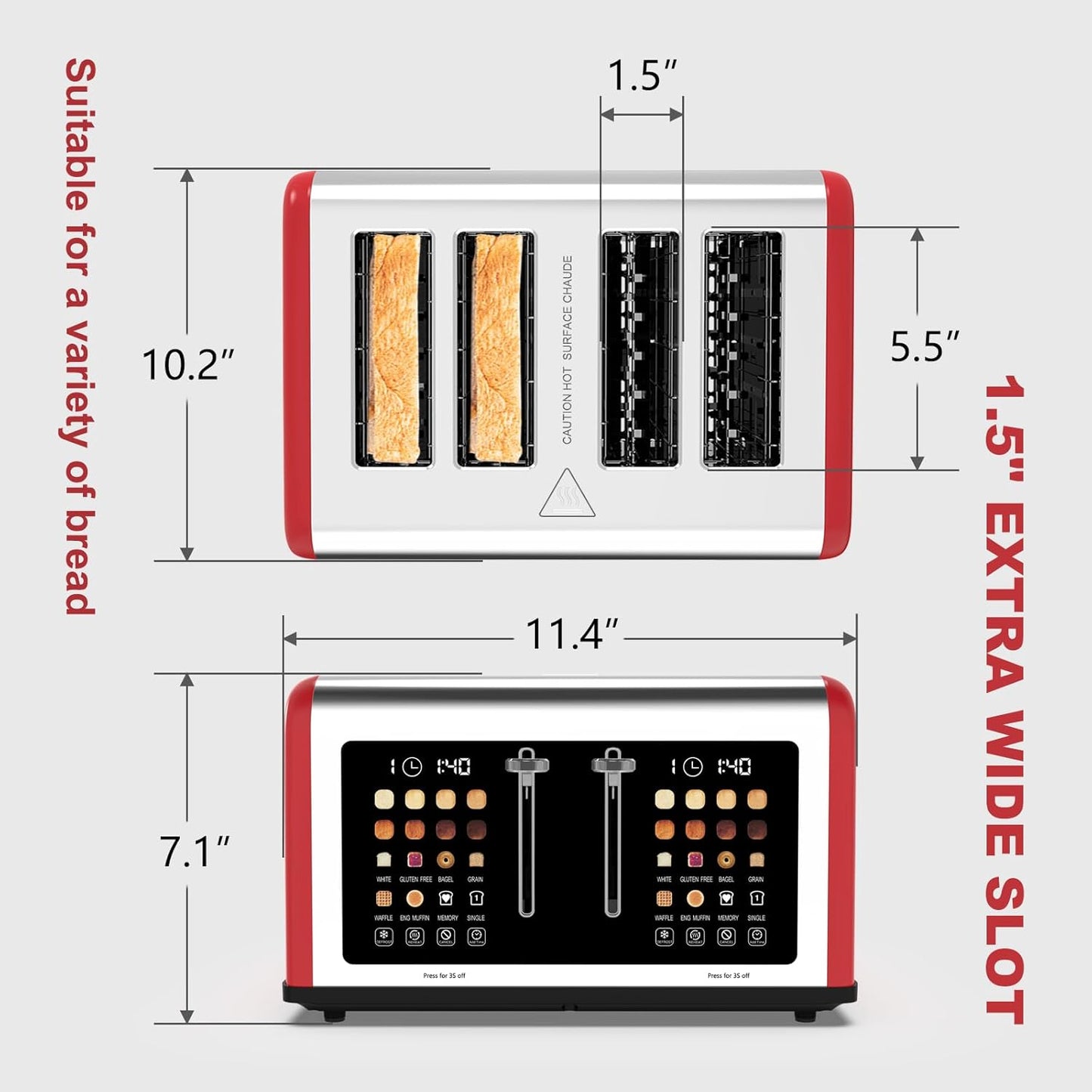 Smart 4-Slice Touchscreen Toaster: Dual Control, 8 Shades, 6 Bread Types, 1650W