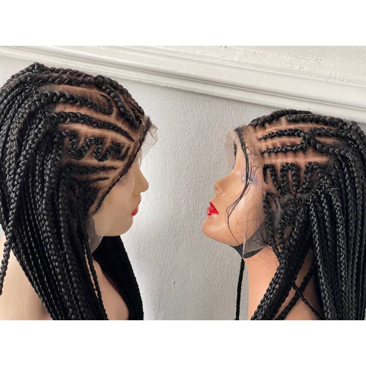 Premium Cornrow Braided Wig for Black Women, Glueless Lace Front with Elastic Band