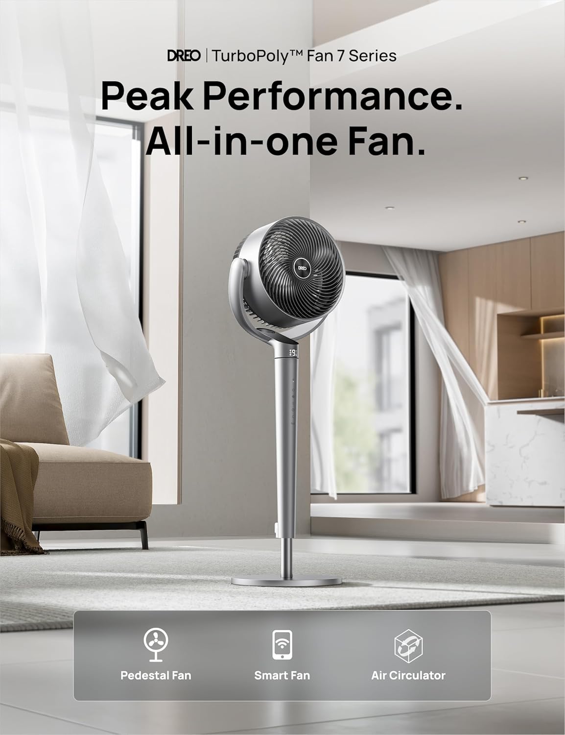 Dreo 43-inch Smart Oscillating Floor Fan: Quiet DC Motor, Wi-Fi, Alexa Control