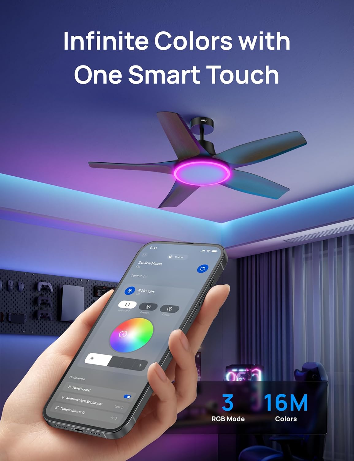 Dreo 52'' Smart Ceiling Fan, Dimmable RGB Lights, Alexa App, Quiet