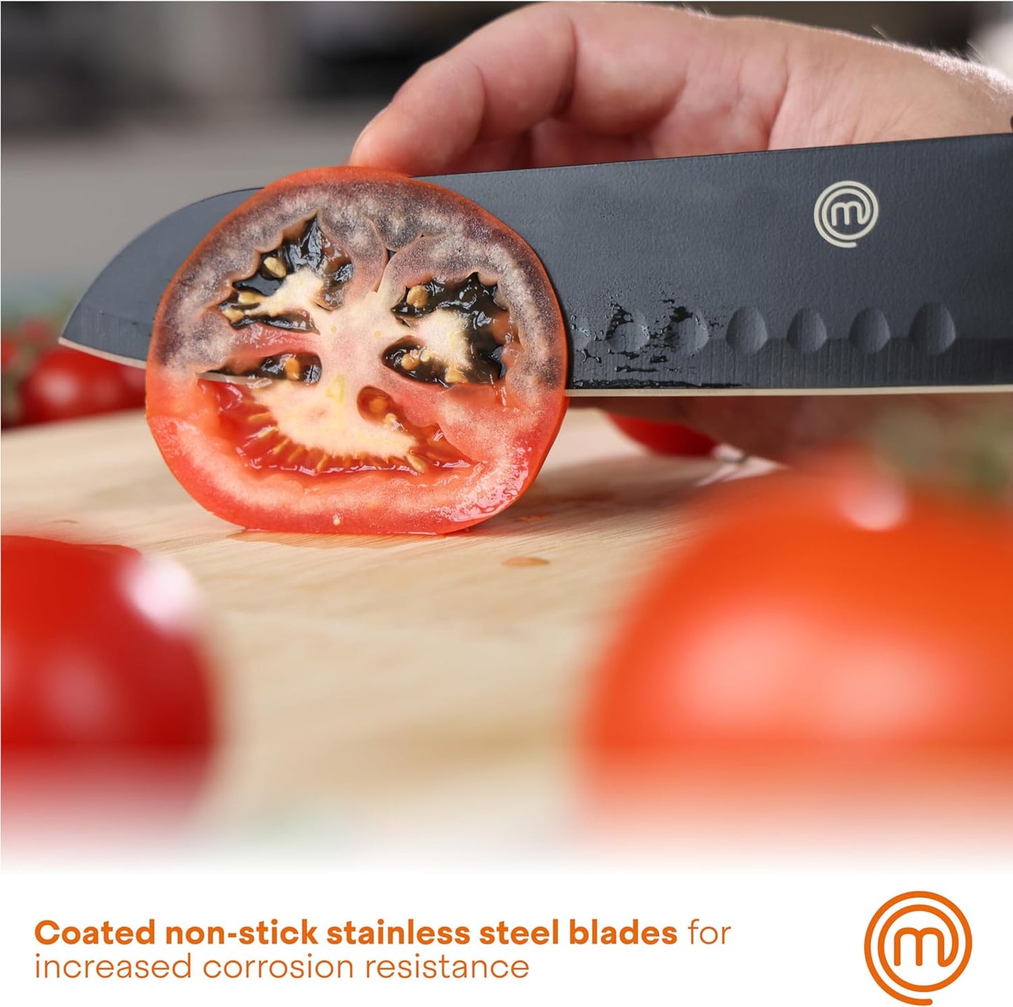 MasterChef 6-Piece Kitchen Knife Set with Block, Non-Stick Stainless Steel Blades