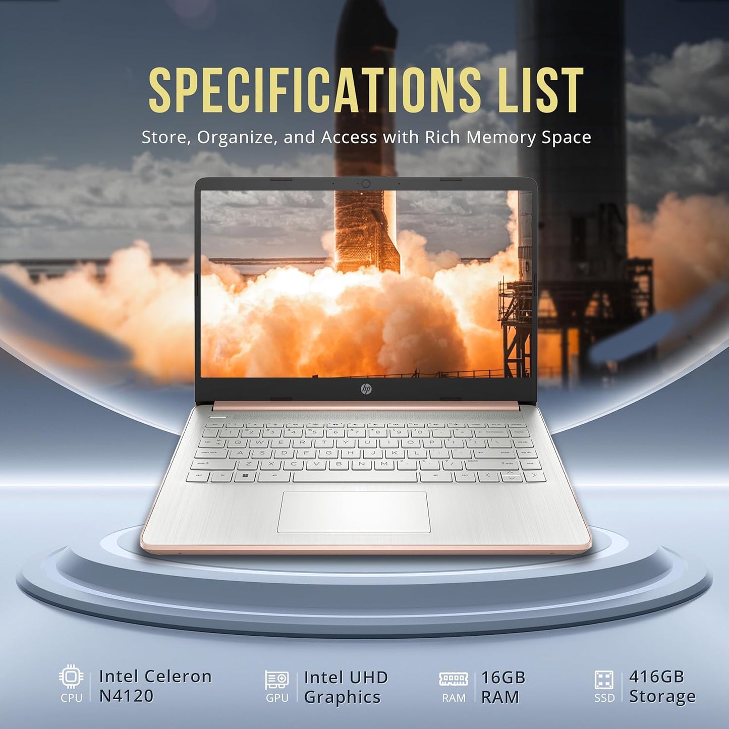 HP Stream 14" HD BrightView Laptop, Intel Celeron, 16GB RAM, 416GB Storage Gold