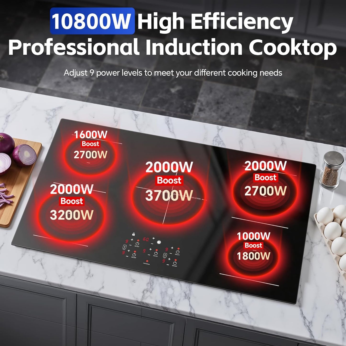 Advanced 36-inch 5-Burner Induction Cooktop: 10800W, Bridge, Booster, Safety Features