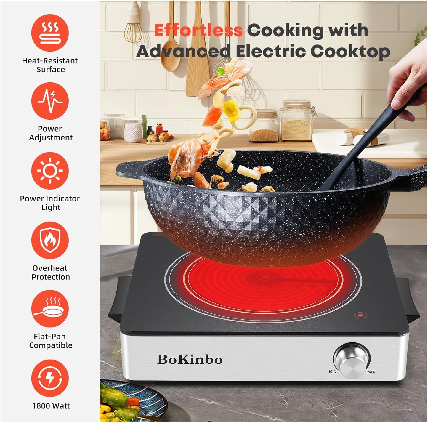 BoKinbo 1800W Portable Infrared Electric Burner - Compact Countertop Hot Plate