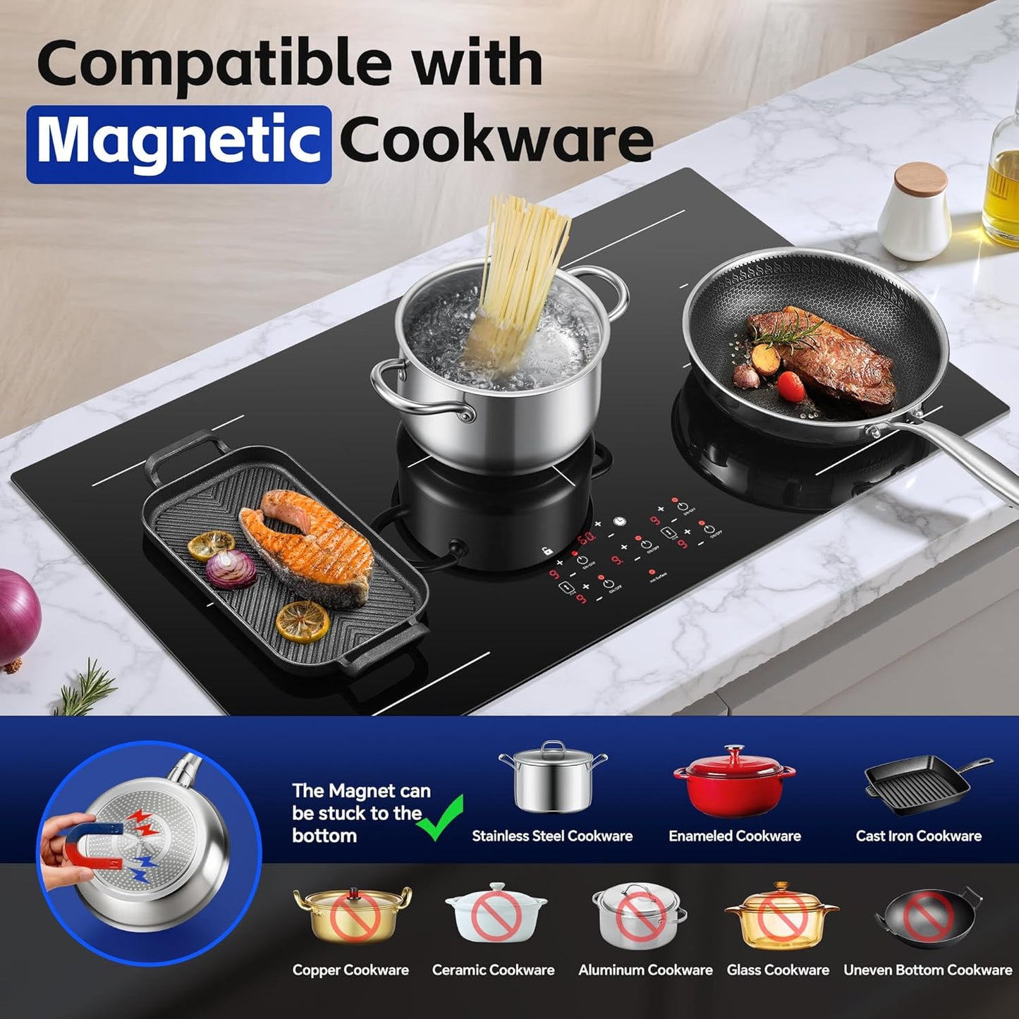 Advanced 36-inch 5-Burner Induction Cooktop: 10800W, Bridge, Booster, Safety Features