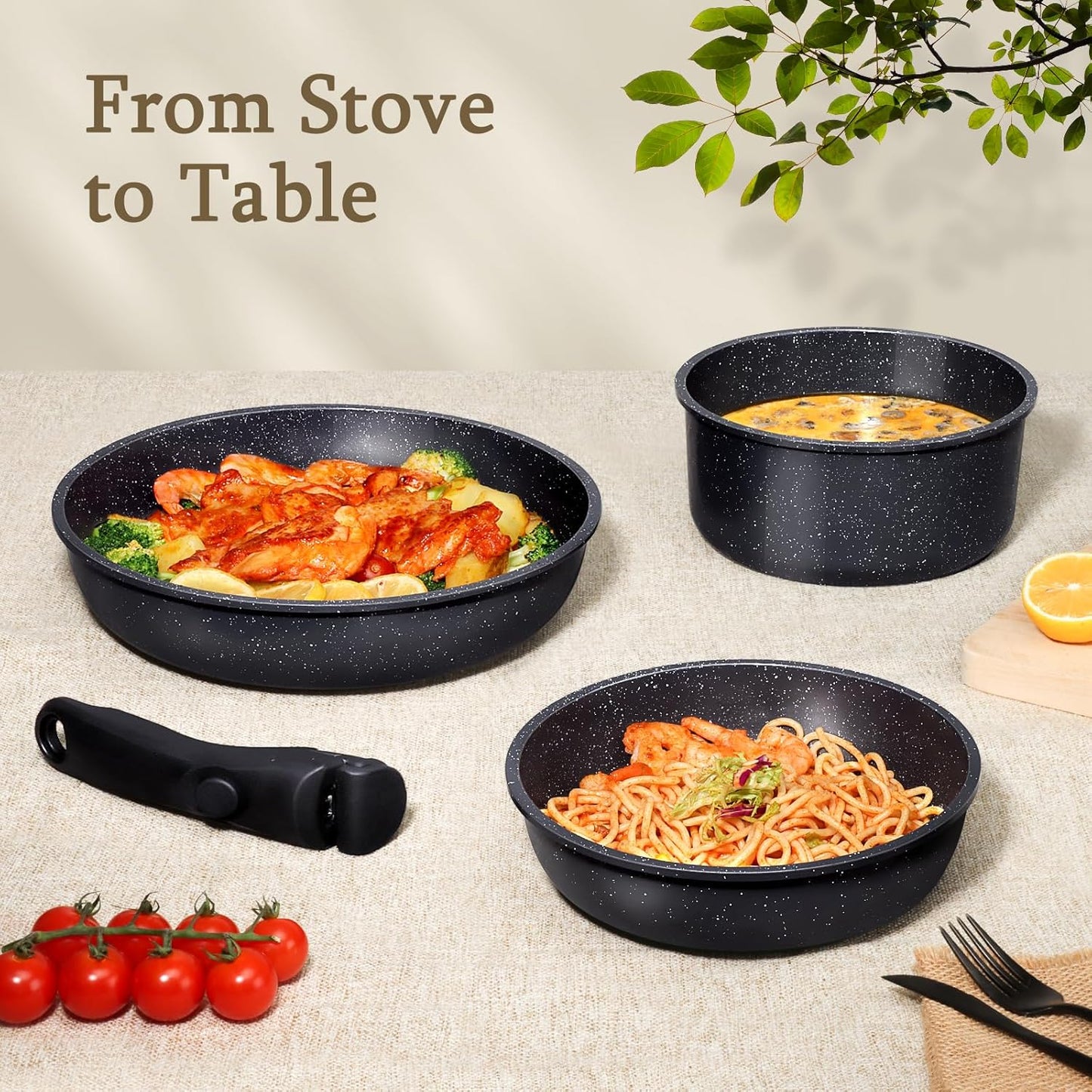 GiPP Healthy 15-Piece Ceramic Non-Stick Cookware Set with Detachable Handles
